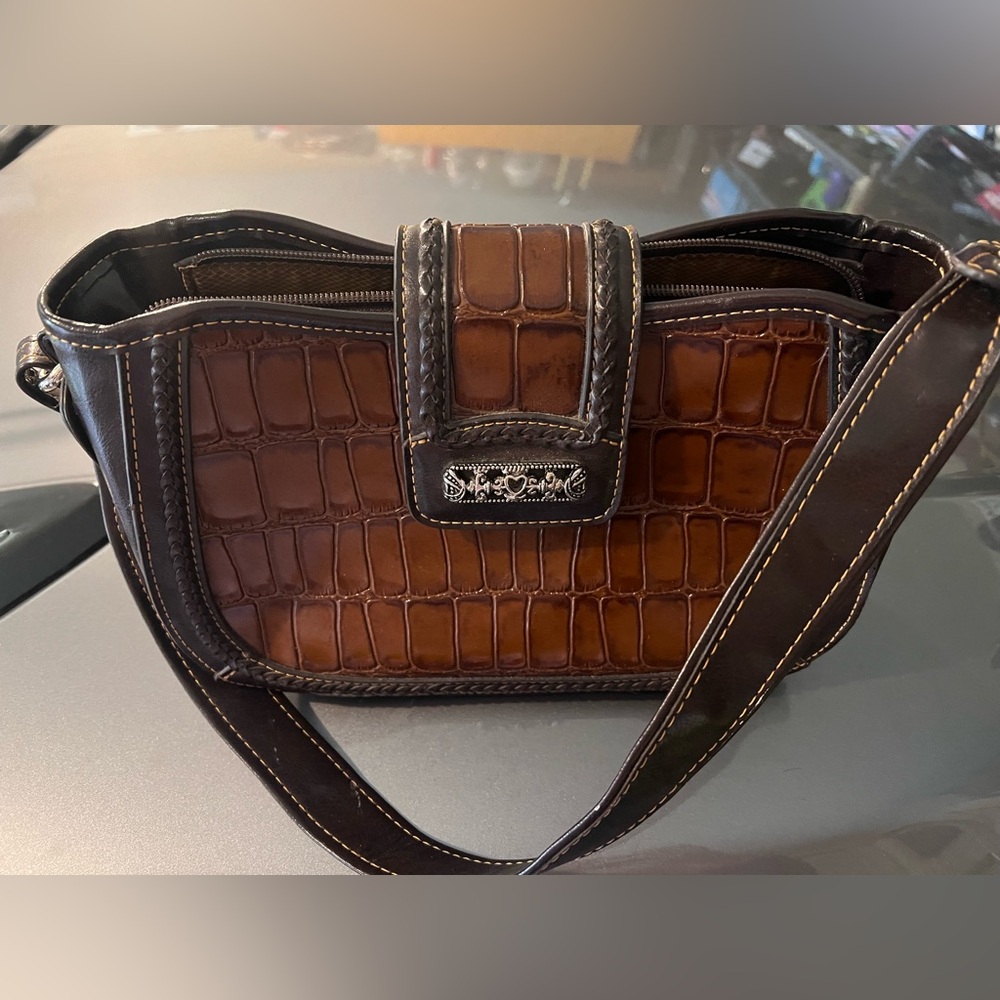 MC Brown two tone Crocodile Embossed faux leather Handbag